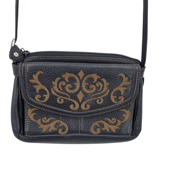 Brighton Black‎ Leather Crossbody Embroidered Multiple Pockets Strap - Picture 1 of 16